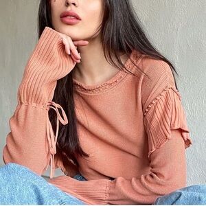 Rebecca Taylor Pointelle Pullover Sweater in Terra Orange Size Small